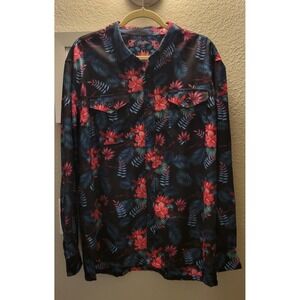 Retro Rifle Tropics Mens Floral Hibiscus Long Sleeve Button Down Shirt Sz Large
